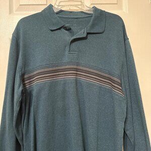 Teal striped long sleeve collared polo sweatshirt